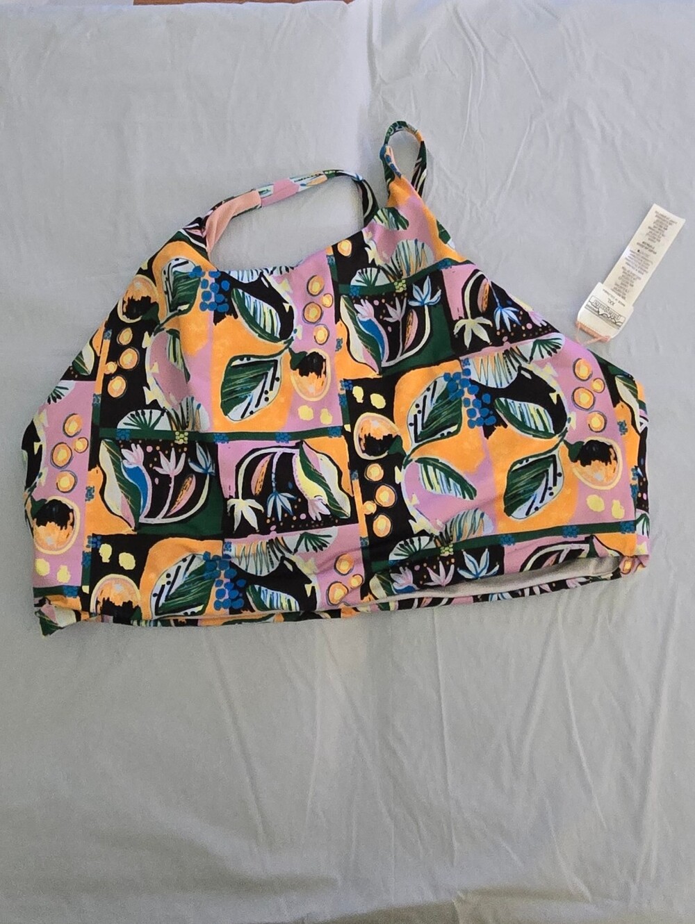 Patagonia Colorful Tropical Print High Neck, Cross Back Bikini Top